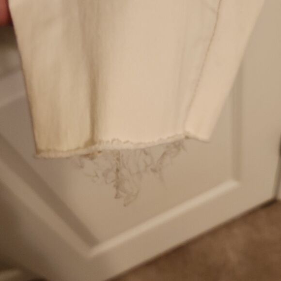 Nicole Miller Cream Off-White Soho High-Rise Skinny Ankle Jeans Raw Hem Size 12 - Picture 3 of 10